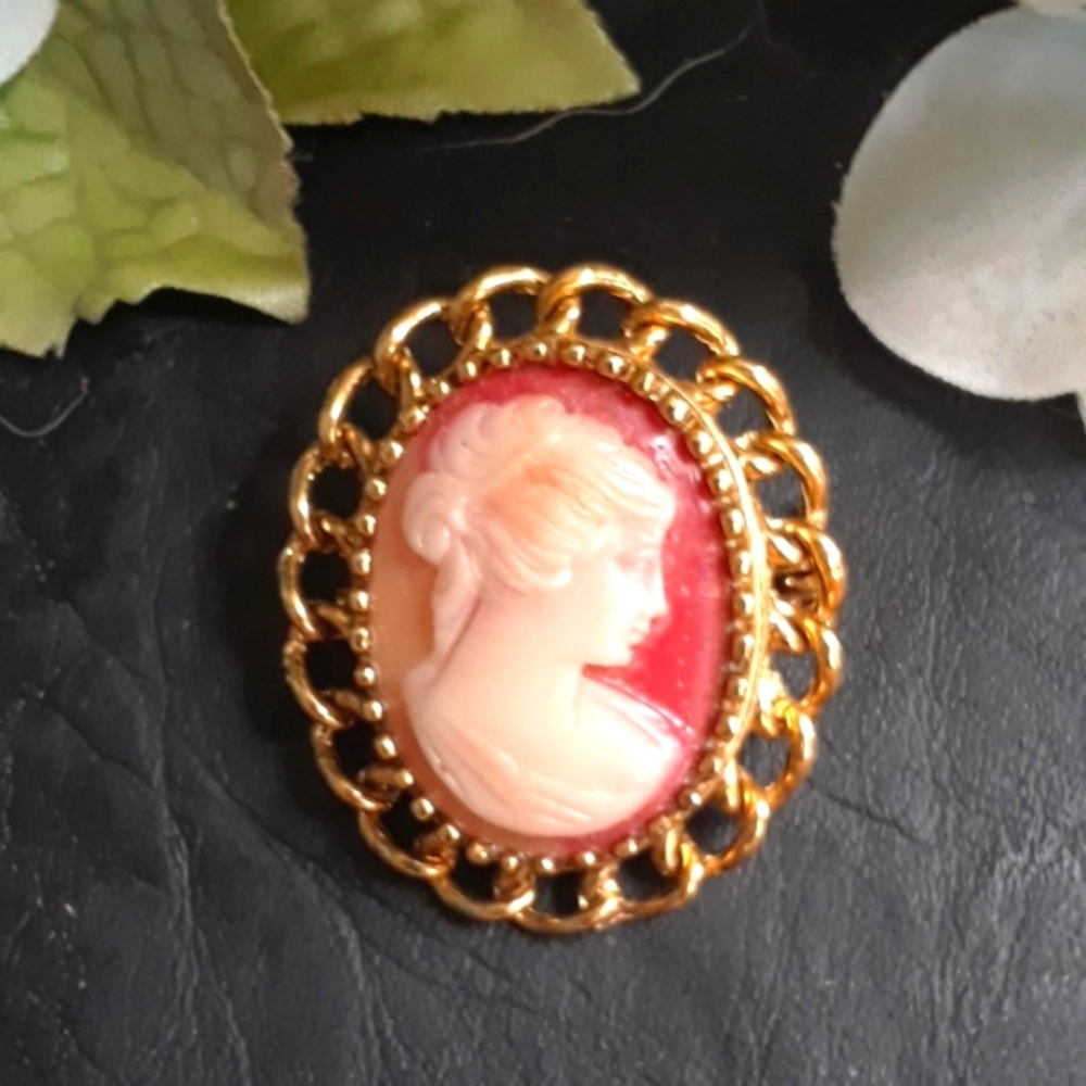 Vintage Cameo Brooch Goldtone